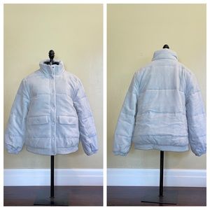 Madewell Snap-Front Sweatshirt Puffer Jacket Cool Fog Blue Size Medium